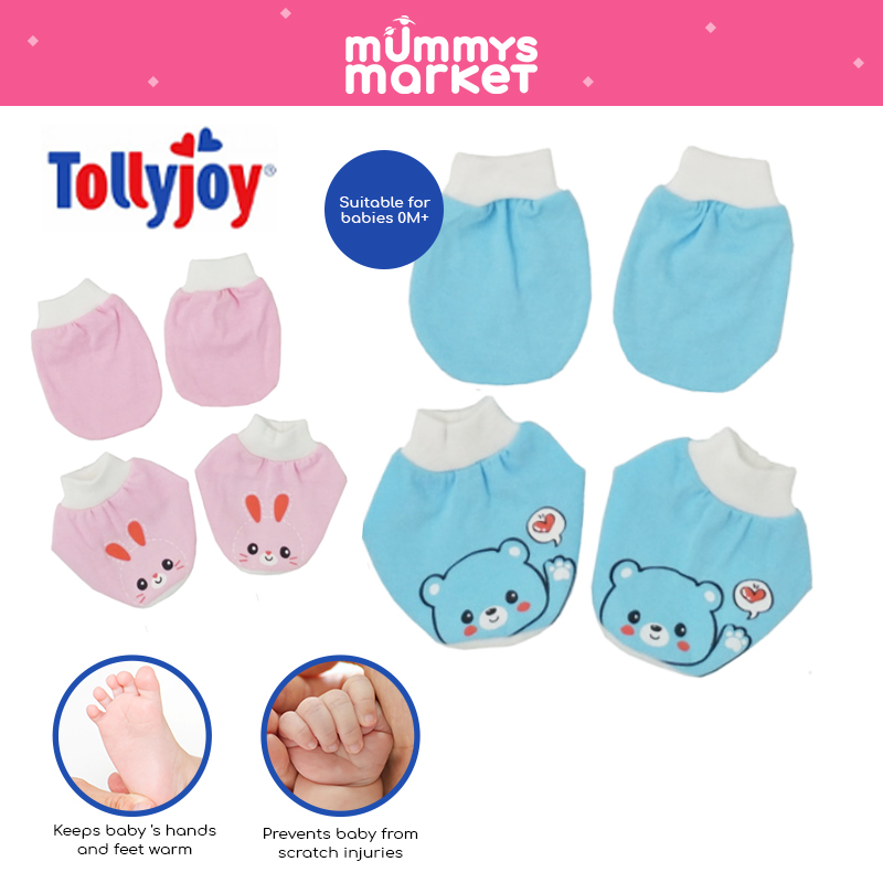 Tollyjoy Printed Mitten & Bootees Set - Blue/Pink